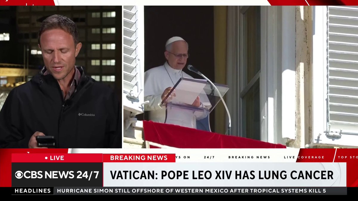 BREAKING: Pope Leo XIV has been diagnosed with lung cancer, after he underwent a surgery to remove the lower lobe of his right lung, the Vatican said Tuesday. CBS News' Chris Livesay has more on the Pope's health, although he says the Vatican has not yet disclosed the stage of the cancer or how long he'll remain hospitalized.