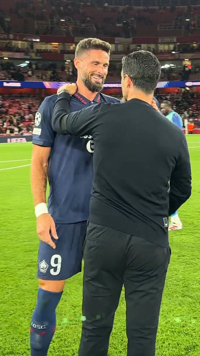 🥹🫂 Former Arsenal teammates Olivier Giroud and Mikel Arteta reunited. ❤️