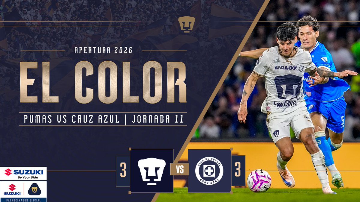Un partido lleno de garra y entrega, donde no dejamos de luchar a pesar de las adversidades, no era el resultado que queríamos, pero seguiremos trabajando para conseguir los resultados 💪🏻🐾⚽️ Este es el color Suzuki México 🚘 del partido ante Cruz Azul en C.U. #SiemprePumas
