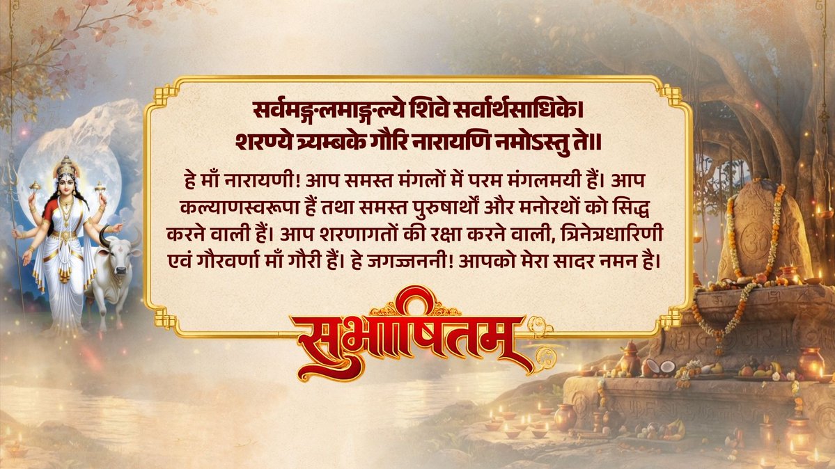 सर्वमङ्गलमाङ्गल्ये शिवे सर्वार्थसाधिके। शरण्ये त्र्यम्बके गौरि नारायणि नमोऽस्तु ते॥