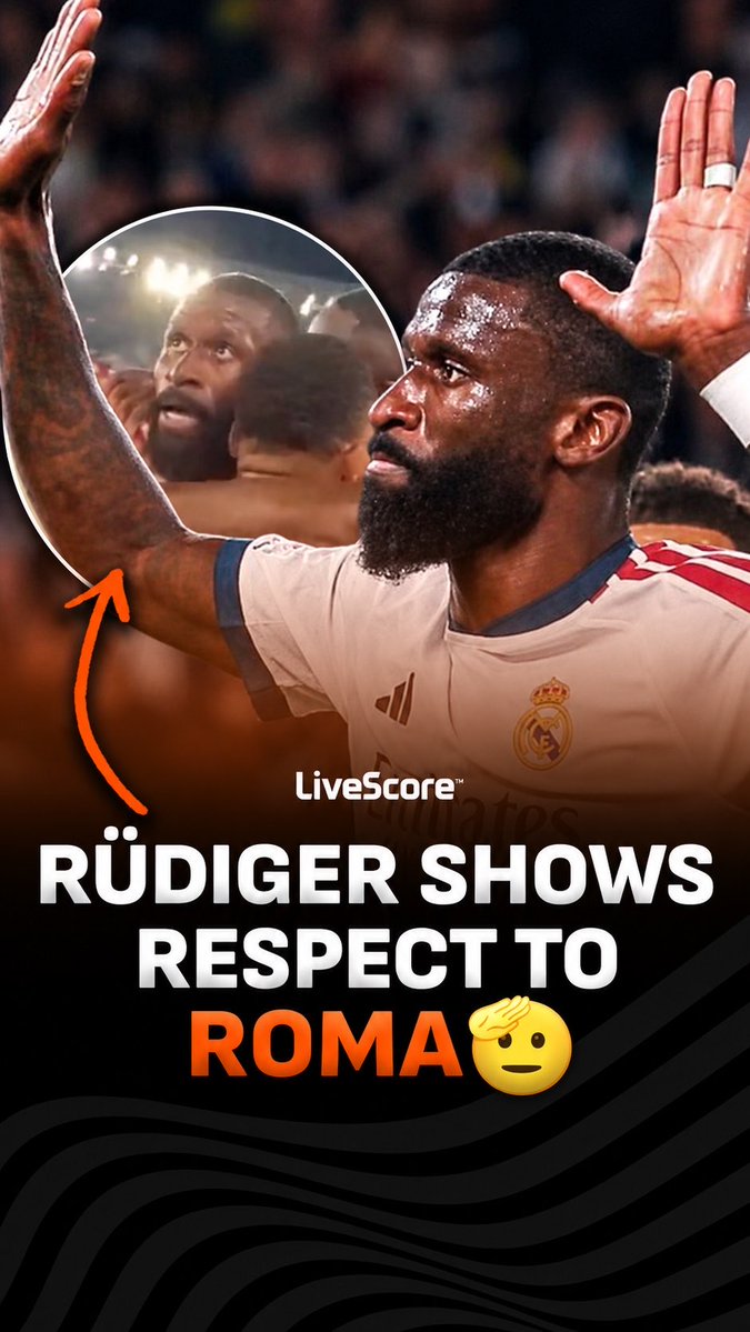 Rüdgier shows respect to his former club Roma 🤝 Even after a last minute winner for Real Madrid, Rüdgier did not celebrate at the Stadio Olympico 🇮🇹