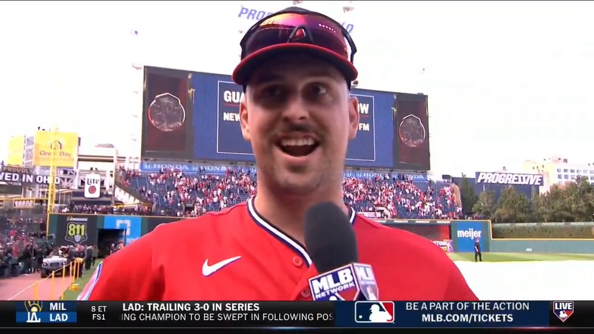 “It's so fun playing here in front of these people. They deserve a chance to win it all and we're going to give it to them.” - Nathaniel Lowe after the Cleveland Guardians Game 3 win #ALCS | Melanie Newman