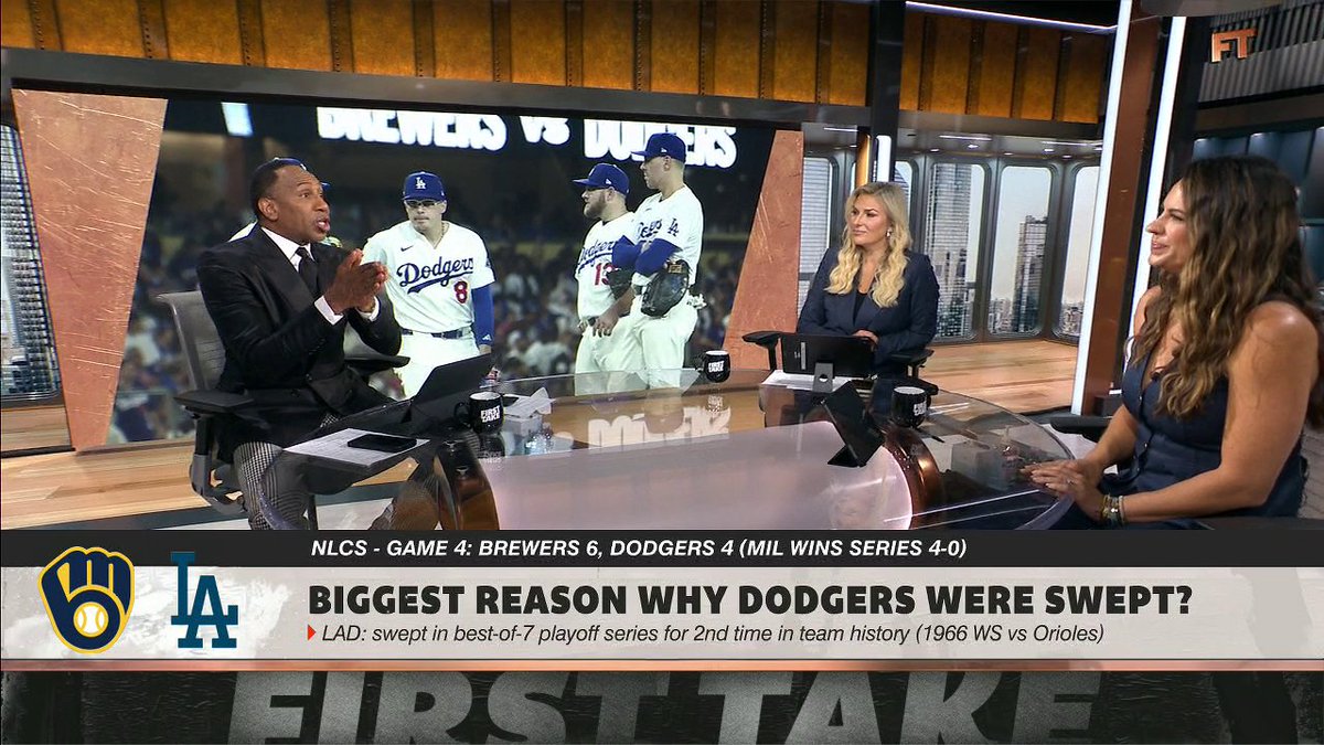 “There’s a difference between a team that wants to win, and a team that wants YOU” 😤 Stephen A Smith and Jessica Mendoza give praise to the Brewers after sweeping the Dodgers at the NLCS.