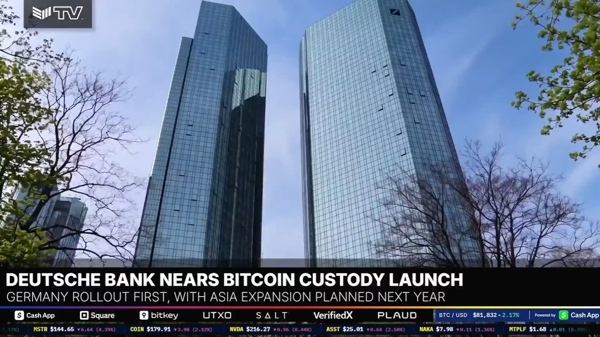 JUST IN: 🇩🇪 €732 billion Deutsche Bank to launch Bitcoin custody to its 28 million clients 🚀