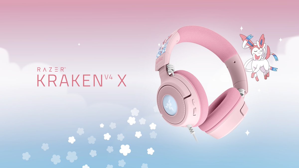 The Razer | Pokémon Kraken V4 X – Sylveon Edition makes its debut at With Sylveon's Fairy-type flair and immersive 7.1 Surround Sound for pinpoint positional sound, the charming new Razer Kraken V4 makes every adventure feel a little more magical.