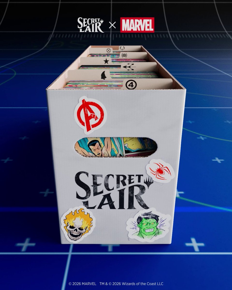 Not all heroes wear capes. But they all belong in long boxes. The Secret Lair Countdown Kit: Marvel’s History of Heroes comes in a custom comic-style long box with stickers to make it your own—out November 2.
