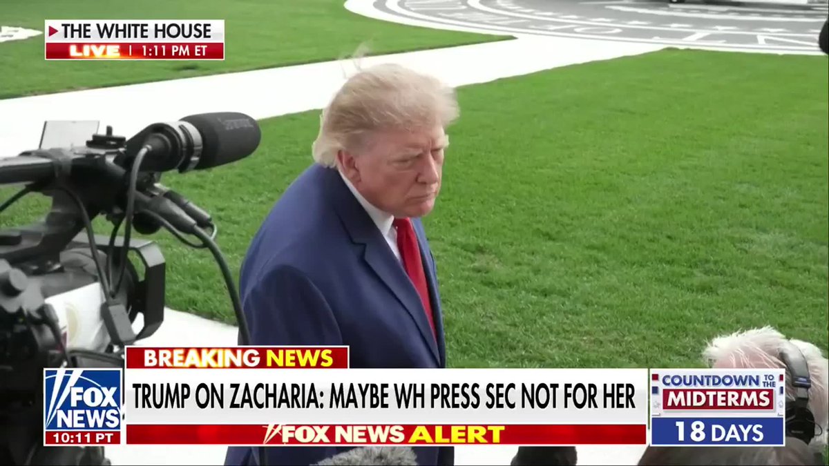 REPORTER: “You’re saying you’re considering a new role for [Katie Zacharia]?” PRESIDENT TRUMP: “I said, 'when I get back, we're going to talk,' because I don't think that Katie should be made to suffer like she's suffering at the hands of the press.” “So I will talk to her as soon as I get back.”