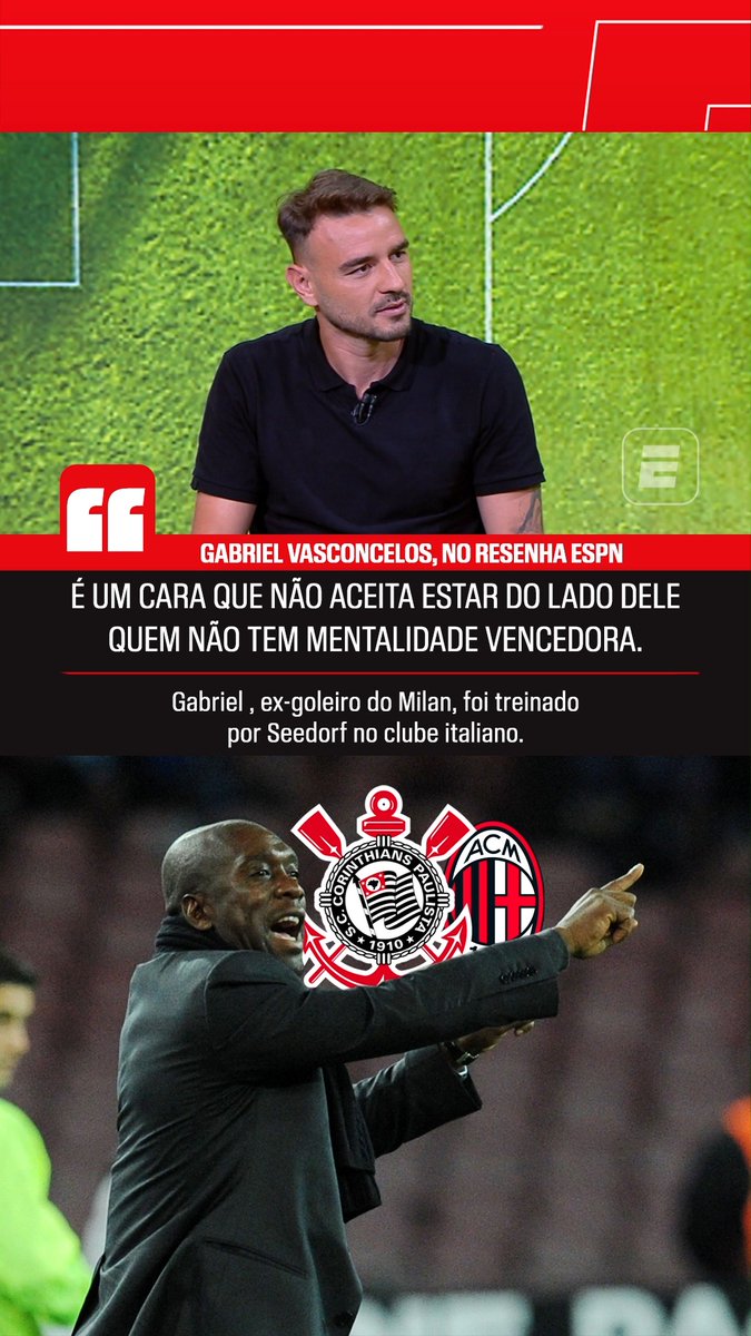 No Resenha ESPN, Gabriel Vasconcelos, ex-goleiro, contou como é ser treinado por Clarence Seedorf. O técnico comandou o Milan enquanto o brasileiro jogava pelo clube italiano. Gabriel também falou sobre o que podemos esperar do holandês como novo técnico do Corinthians. 👉 Assista ao Resenha ESPN nesta sexta-feira (16), às 23h, com uma dupla de goleiros: Gabriel Vasconcelos e Renan. Foto: Giuseppe Bellini/Getty Images #FutebolNaESPN #Futebol #Corinthians