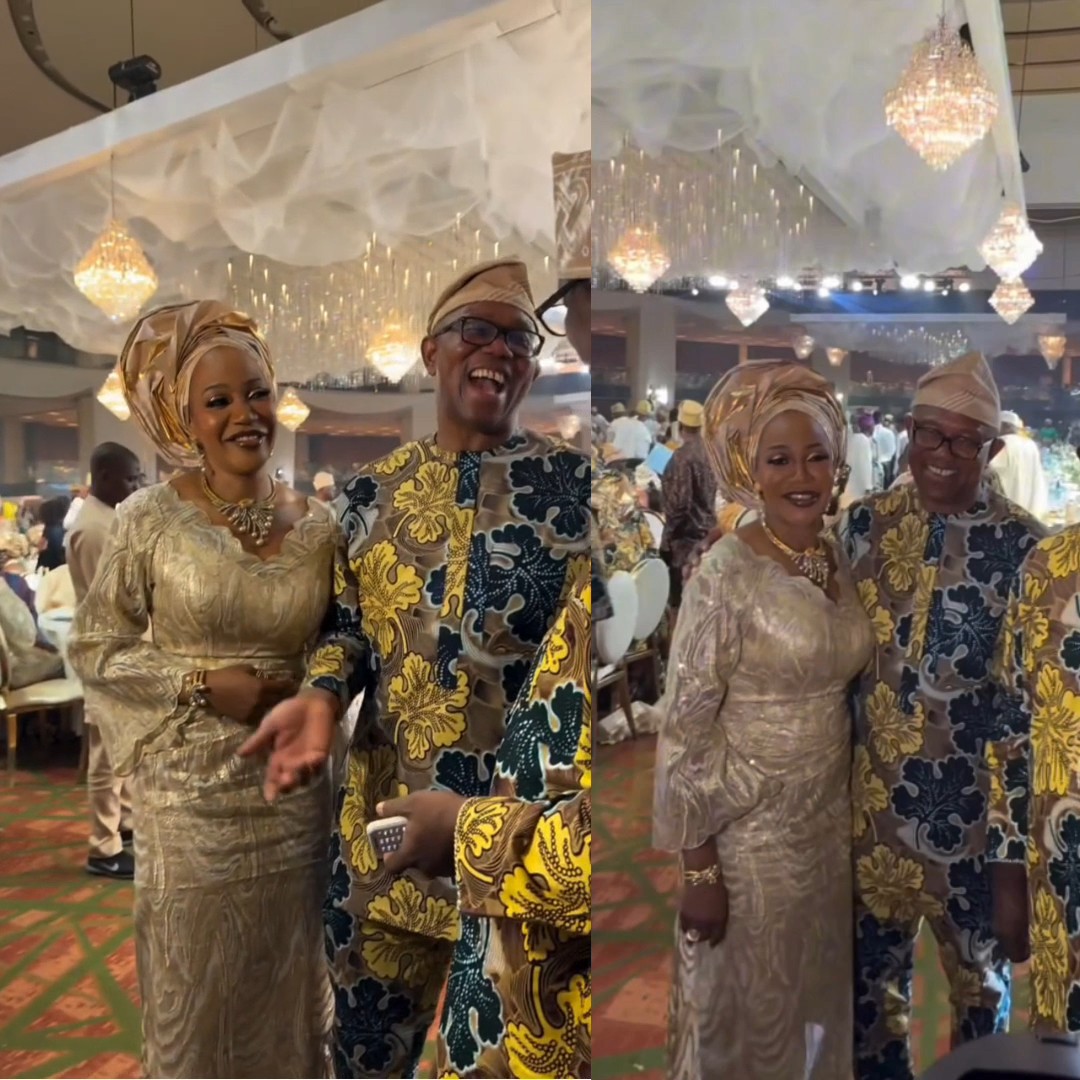 NDC presidential candidate, Mr Peter Obi, and his wife at a wedding ceremony.