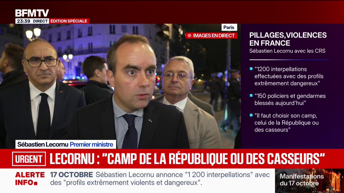 [ 🇫🇷 FRANCE ] 🔸 « Il y avait une volonté très organisée de frapper fort et de faire usage de la violence », déclare Sébastien Lecornu, Premier ministre.