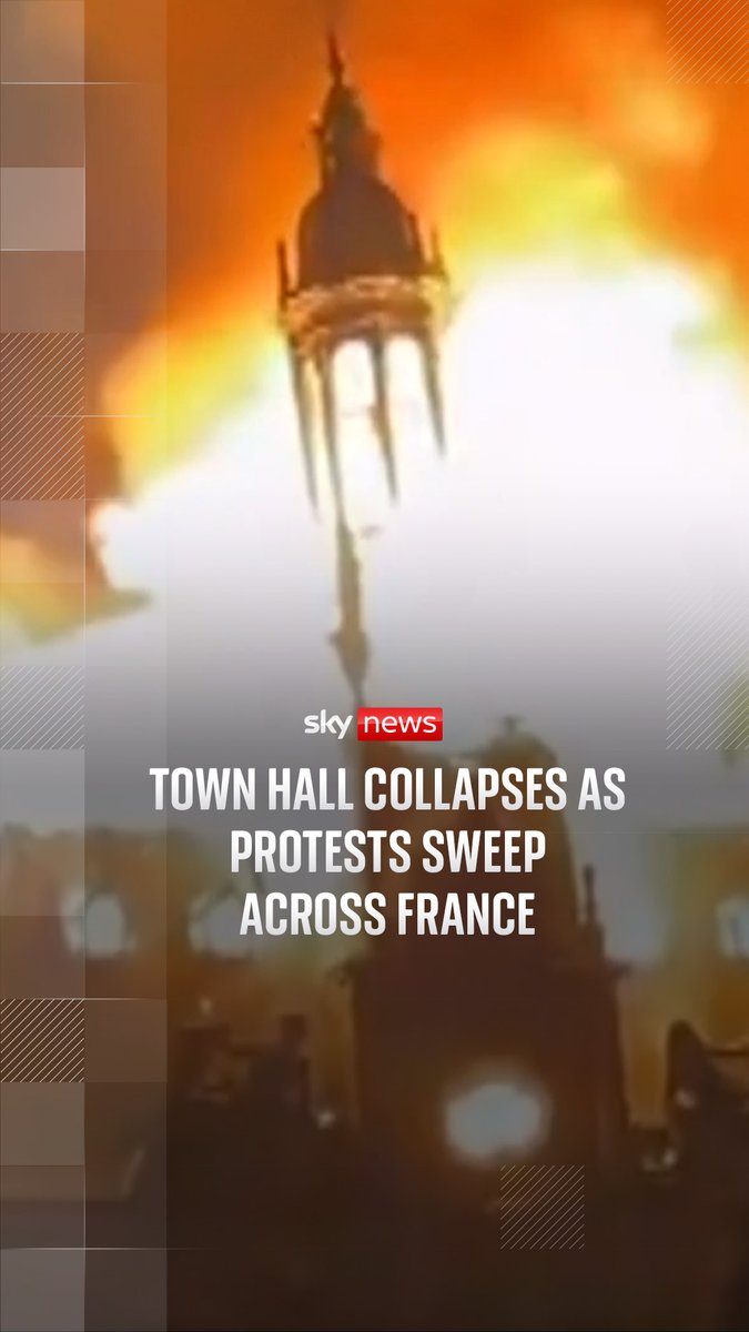 This is the moment a town hall collapsed as protests sweep across France. The 140-year-old town hall in the French city of Limoges caught fire during protests in the city Read the latest on the Sky News website and app: