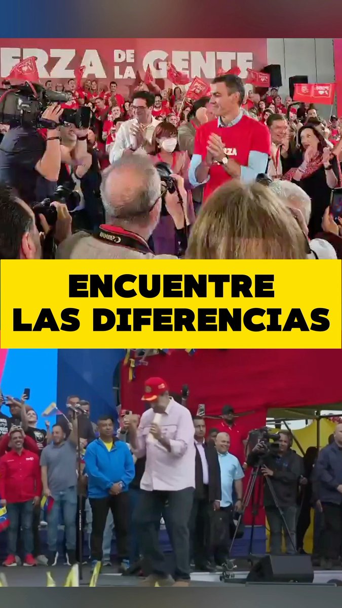 🇪🇸🤔🇻🇪 | El presidente del Gobierno español, Pedro Sánchez, no pudo evitar ser comparado con Nicolás Maduro, porque pareciera seguir, tal cual un manual, la serie de espectáculos que solía dar el dictador durante sus mítines.