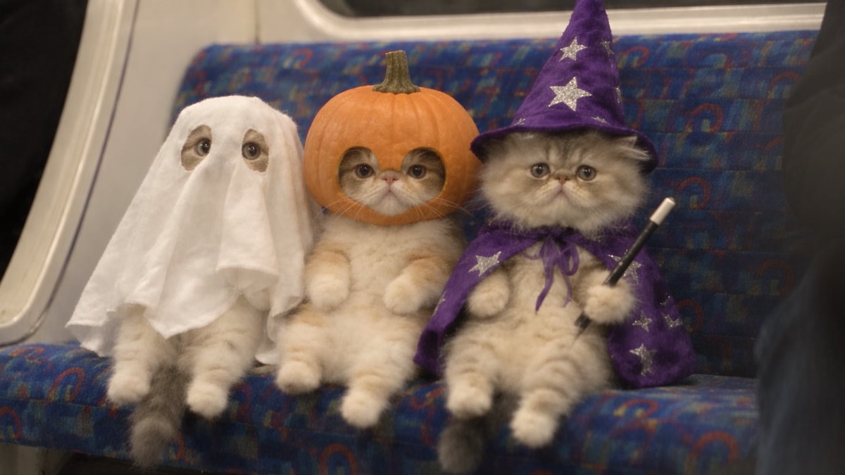a pumpkin, ghost and a wizard on the tube