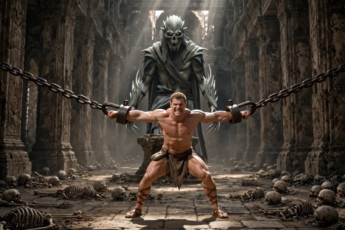 Brett’s Hercules 14 The hall is scattered with bones of those who did not come back. Brett walks in cautiously towards the empty altar. Suddenly, the Guardian takes shape behind the stone. A face of bone, blank eyes, a voice that has said this before. “You will die.” The chains find Brett’s wrists and pull. He sets his feet among the skulls and pulls back. The iron does not give. Neither does he. Hercules is still dying on the straw, and that is the only thing that matters. [Full story available as a Kindle book on Amazon in English and Spanish ]