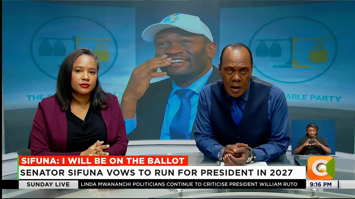 Sifuna: I Will Be On The Ballot Senator Sifuna vows to run for president in 2027 Senator dismisses concerns over campaign financing Sifuna vows to change how Kenyan politics is run Linda Mwananchi leader attends church service in Nairobi #CitizenSundayLive
