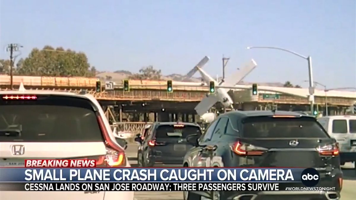 Dashcam video captured the moment a small plane dives and flips over after crashing into an intersection in San Jose, California. Jaclyn Lee reports.