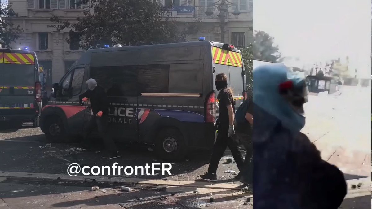 🔴⚠️ FLASH Voici deux points de vue différents des affrontements à l’extérieur et à l’intérieur du fourgon de police à Marseille le #17octobre.
