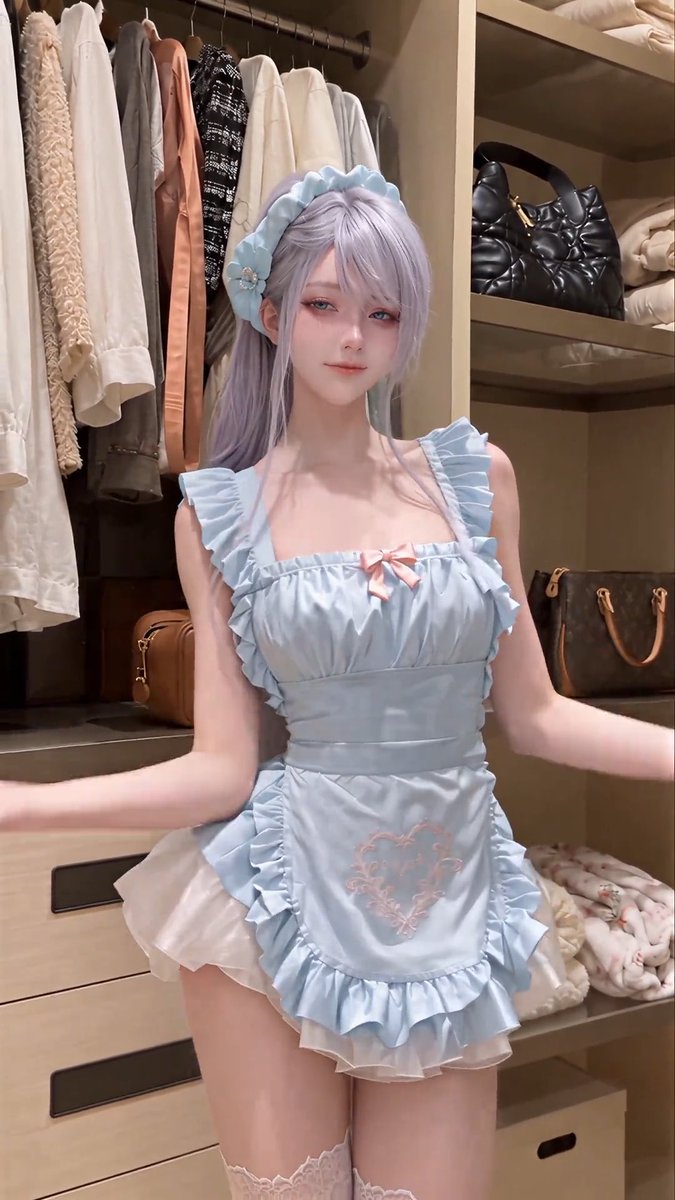你女朋友给你展示新买的女仆装!这是不是马卡龙蓝?😍