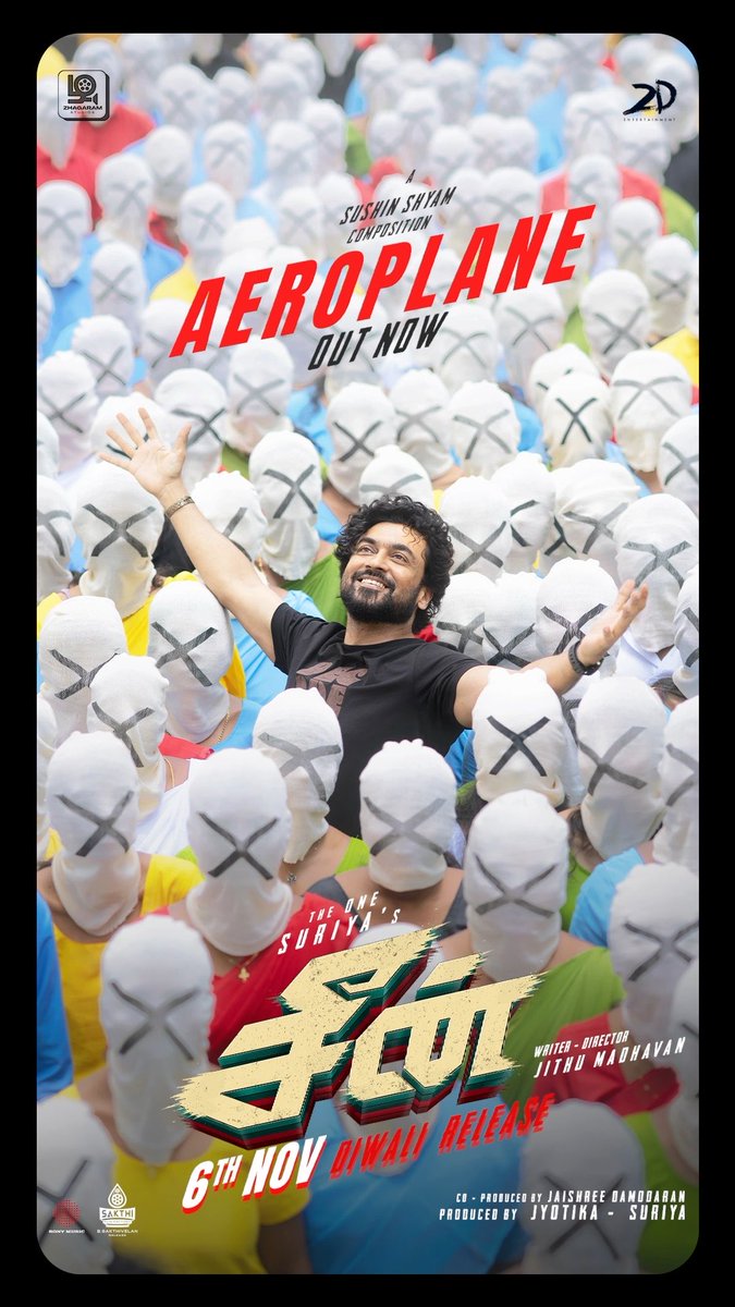 #Aeroplane ✈️ second single from #SCENE 🧨is OUT NOW! Tamil - 🎤 Ganabala 🖋️ Lungi boys Worldwide In cinemas from November 6! #DiwaliRelease Suriya Sivakumar Jithu Madhavan #Jyotika #NazriyaFahadh #Naslen Sushin Shyam Ashwini Kale Mashar Hamsa me there Chethan D’Souza Dravid Selvam Sivam C Kabilan Rajsekar Pandian 2D Entertainment SreeGokulamMovies Sakthi Film Factory Phars Film Co LLC Sony Music South India Scene Ambani.dfx Linq Sathish