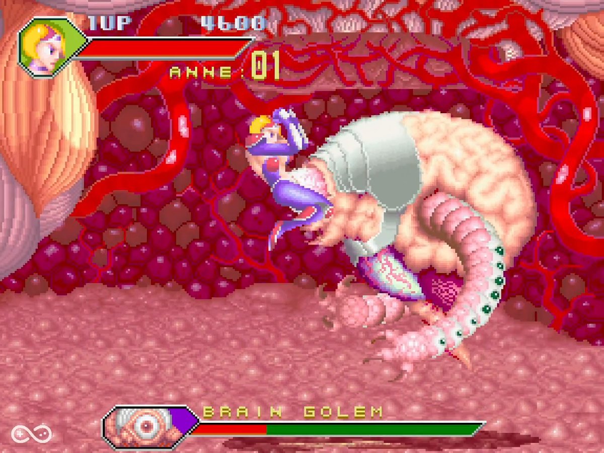 Hand-to-hand against Salamander's boss Brain Golem Monster Maulers / Kyukyoku Sentai Dadandarn (Arcade, Konami, 1993)