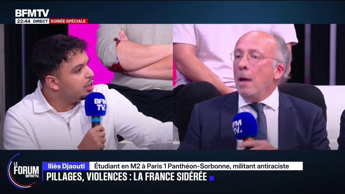 "On est en pleine décivilisation": échange entre Yves Thréard, éditorialiste politique BFMTV, et Iliès Djaouti, étudiant et militant anti-raciste après les violences de ce 17 octobre #forumbfmtv