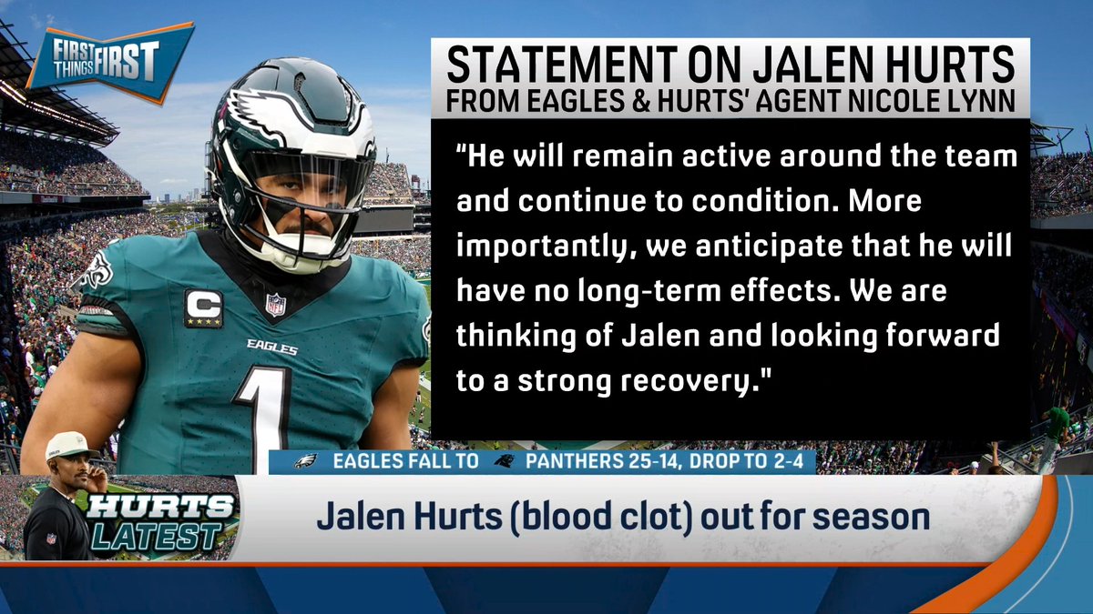 Jalen Hurts (blood clot) out for season. nick wright, Wildes, Chris Broussard, and Coach Mangini discuss: