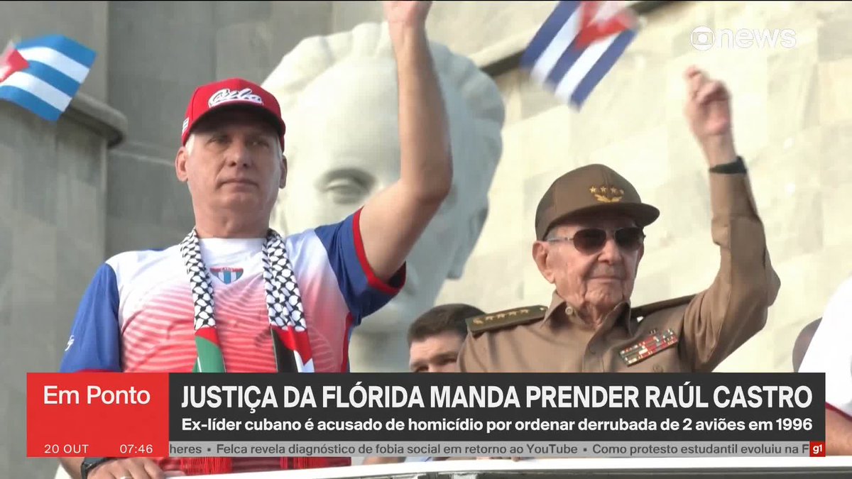 A Justiça da Flórida emite mandado de prisão contra o ex-presidente de Cuba, Raúl Castro, por assassinato e conspiração. ➡️#GloboNewsEmPonto de segunda a sexta, às 06h30, na #GloboNews