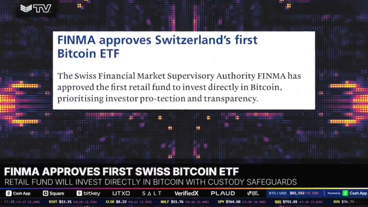 JUST IN: 🇨🇭Switzerland's Financial Market Supervisory Authority has approved the country's first Bitcoin ETF 🚀