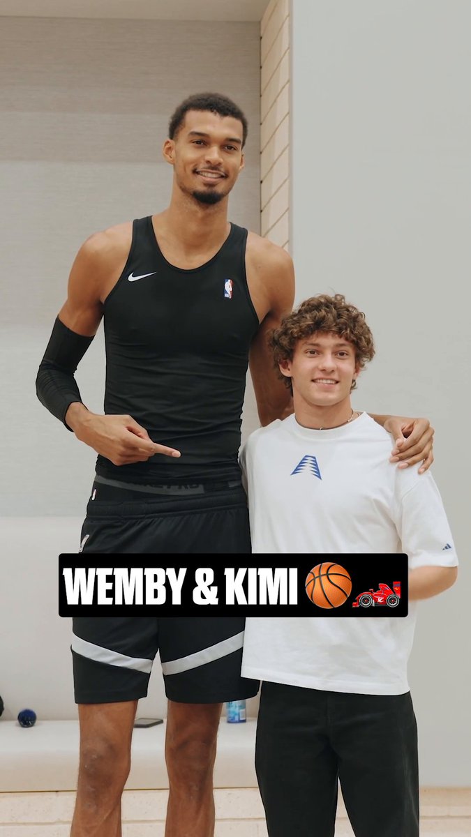 Kimi Antonelli stopped by the Spurs practice while in Texas and met Victor Wembanyama 🤝 (via San Antonio Spurs)