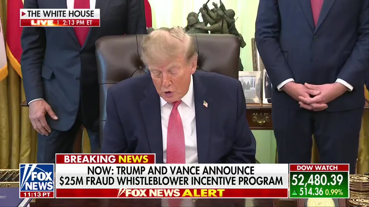 BREAKING: President Trump reveals his new anti-fraud program set up to reward people who expose fraud with a 1% commission on the money uncovered. "If you turn somebody in and you, let's say report and you find $1 billion, we are giving a commission to that person of 1%."