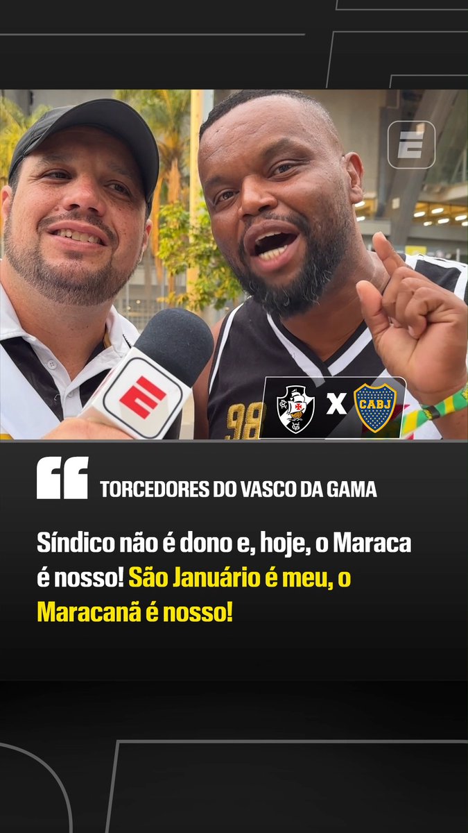 Torcedores do Vasco provocam Flamengo e Fluminense em entrevista à ESPN: "Síndico não é dono! Se ponha no seu lugar!" "São Januário é meu, o Maraca é nosso!" "Aos tricolores e aos flamenguistas: vocês são somente síndicos! O Maraca é nosso desde 1950! Vocês precisam respeitar!" 📹 ESPN Brasil
