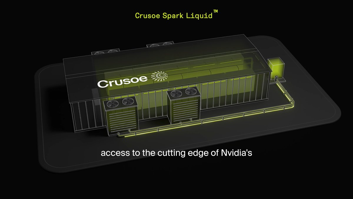 New: Crusoe Spark™ Liquid, our liquid-cooled modular AI factory built for NVIDIA Vera Rubin NVL72 rack-scale systems. 5x the compute density of air-cooled Crusoe Spark, and part of the NVIDIA DSX POD design partner ecosystem. Plus: Managed RL and Managed MLflow in private preview ⤵
