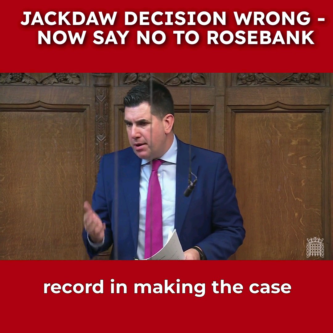 Today in Parliament, I raised my deep disappointment at the decision to approve Jackdaw. I also made clear that the Government must not repeat this mistake with Rosebank.
