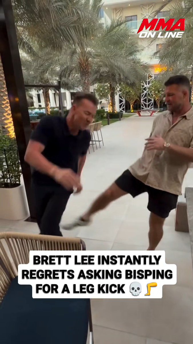 Australian bowler Brett Lee has terrorized batters with 150 km/h deliveries, but one casual leg kick from UFC Hall of Famer Michael Bisping had him making sounds nobody expected. 😭💀 #UFC333