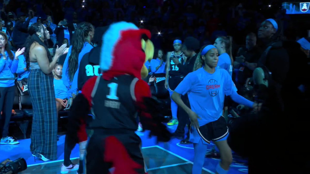 13 years later, the WNBA Finals are BACK in Atlanta 🏟️🏆 The Dream get introduced in front of their home crowd at State Farm Arena, with a little help from Harry the Hawk 😂 #WNBAonUSA 🏆 | Valkyries ⚔️ | Dream 💭