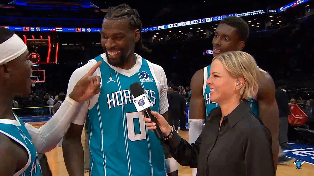 🎙️ Naz Reid on his first win with the Hornets: "It means a lot." "Could have been more efficient, but first game, I'll take what I can get. We won the game. That's all I gotta ask for. Teammates supported me. Family and friends came out. I had fun. We got more to go, though."