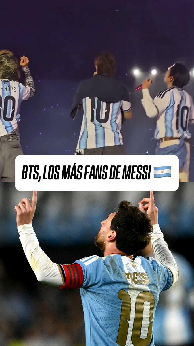 BTS 🤝 MESSI Los integrantes de BTS recrearon el festejo de Leo Messi, durante su primera fecha en Argentina. 📹 blueandgrey / taeguide