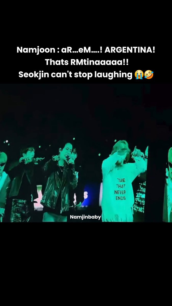Namjoon : aR…eM….! ARGENTINA! Thats RMtinaaaaa!! Seokjin can't stop laughing 🤣😭 #namjin