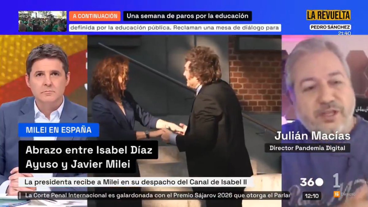 Hoy estuve en Mañaneros de TVE hablando de la red internacional que une a Ayuso, VOX y Milei. Las fundaciones neoliberales de atlas network y las ultraconservadoras como Hazte Oír/CitizenGo