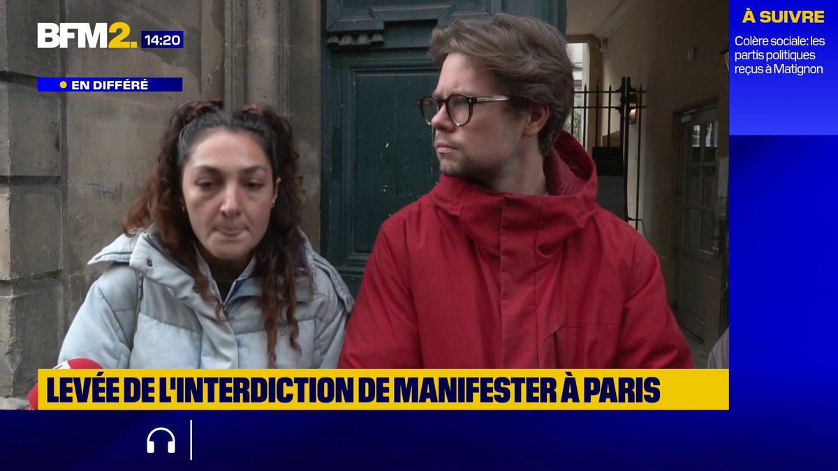 💬"La manifestation est autorisée" Paris: la justice suspend l'interdiction de la manifestation prévue par l'Interfac à Paris, annonce Coppélia Moreau, membre du comité, à la sortie du tribunal #BFM2