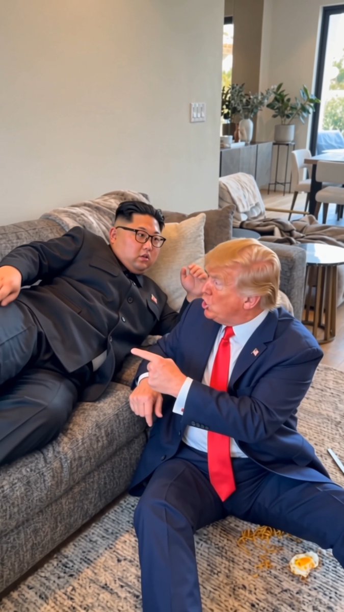 Kim Jong Un was having the perfect football dream… until his powerful kick landed straight into Donald Trump's dinner! 😂⚽🍝 Made with AI, just for fun. #DonaldTrump #KimJongUn #VladimirPutin #Comedy #Funny