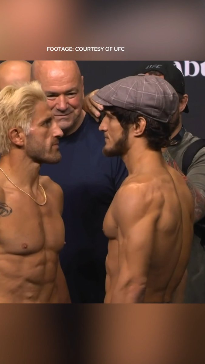 Alexander Volkanovski and Movsar Evloev went tarps off for the #UFC333 press conference faceoff and are shredded for Saturday's title fight. (via @UFC)