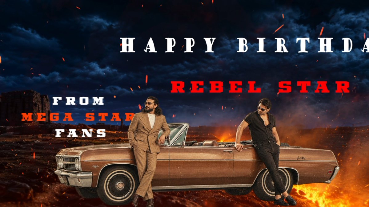 #HappyBirthdayPrabhas Darlingeyyy...!! Here's Wishing a Very Happy Birthday to REBEL STAR, Our Dearest Darling #Prabhas from MEGA STAR Ram Charan Fans ❤️ Best Wishes for a Dinosaur marked year with #Fauzi & #Spirit ahead.