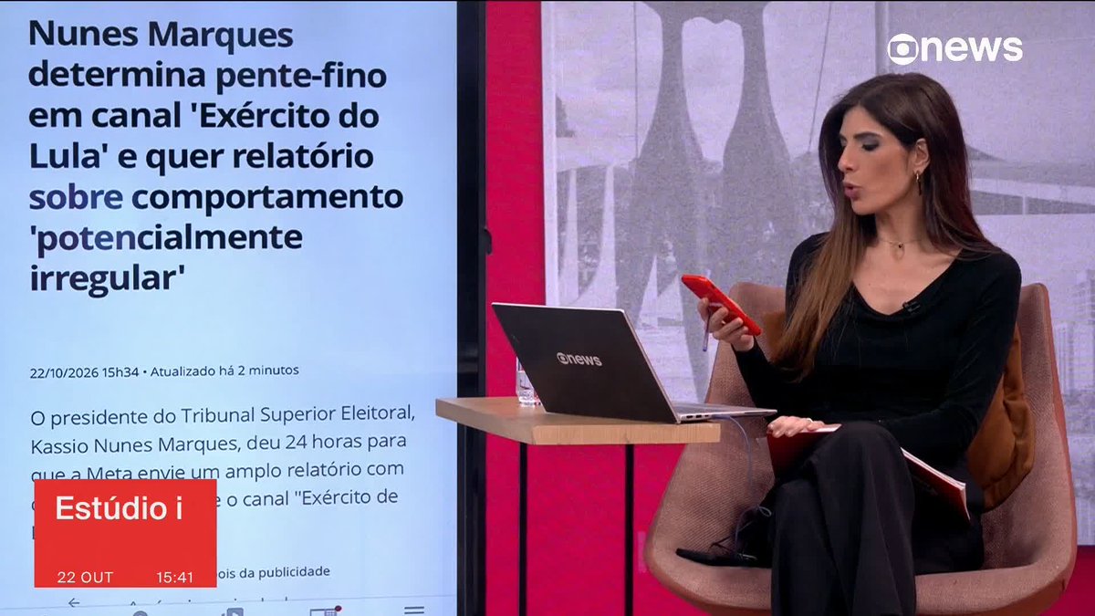 Nunes Marques determina pente-fino em canal “Exército do Lula” e quer relatório sobre comportamento “potencialmente irregular”. ➡️ #Estúdioi - de segunda a sexta, às 13h, na #GloboNews. Assista na TV e no Globoplay
