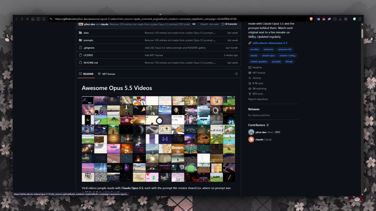 700+ AI animation prompts you can copy for free This GitHub repo collects prompts for cinematic motion graphics, 3D scenes, animated explainers and interactive games built with Claude Opus 5.5