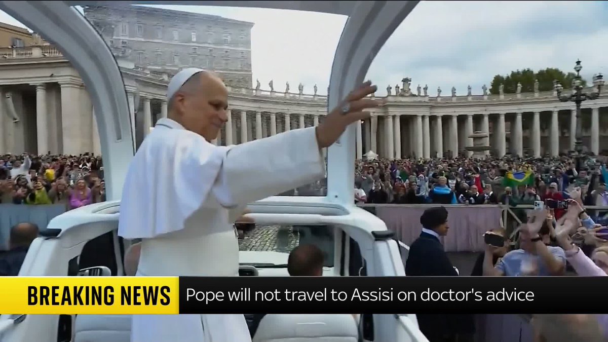 BREAKING: The pope will not travel to Assisi later this month as planned on doctor's orders. This comes after the pontiff underwent lung cancer surgery. 📺 Sky 501, Virgin 602, Freeview 233 and YouTube