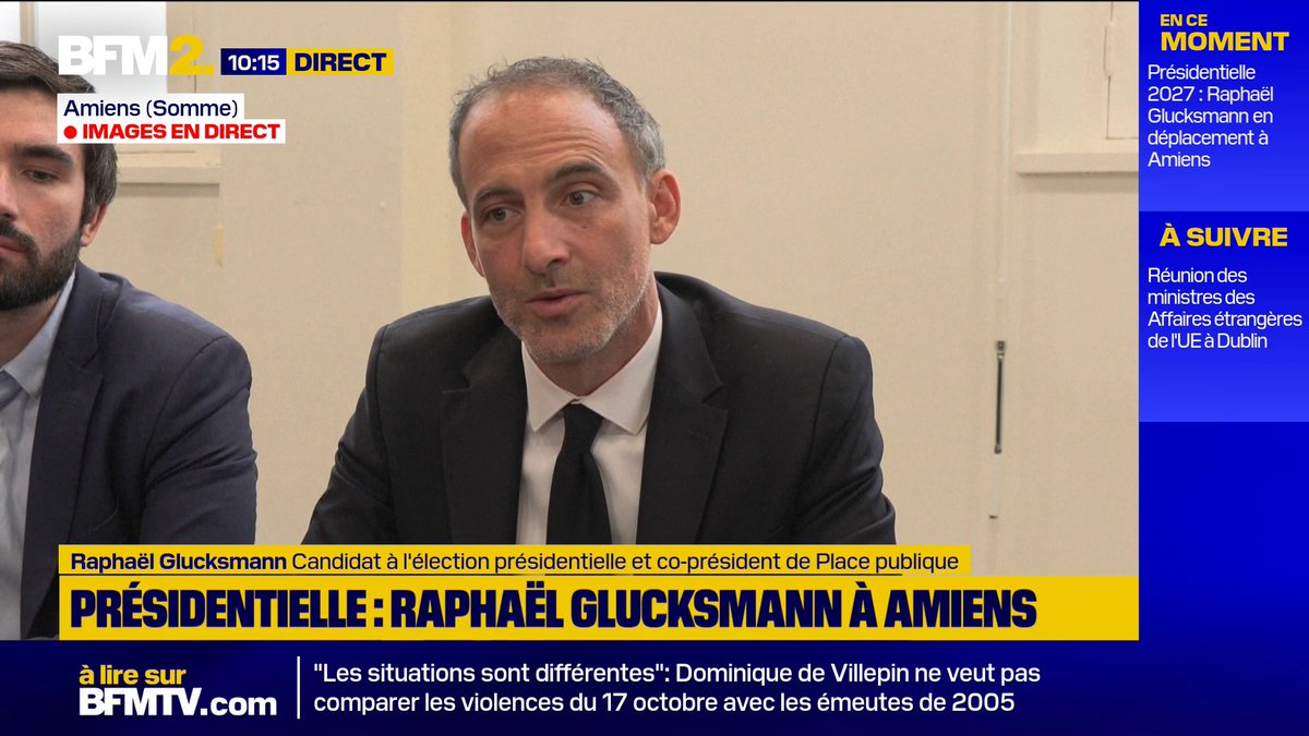 💬"On assiste à la fin de 10 ans de concentration de tous les pouvoirs dans les mains d'un seul" 2027: "On n'a pas le droit de rater cette campagne présidentielle, il y a des enjeux qui sont trop massifs", déclare Raphaël Glucksmann en déplacement à Amiens #BFM2