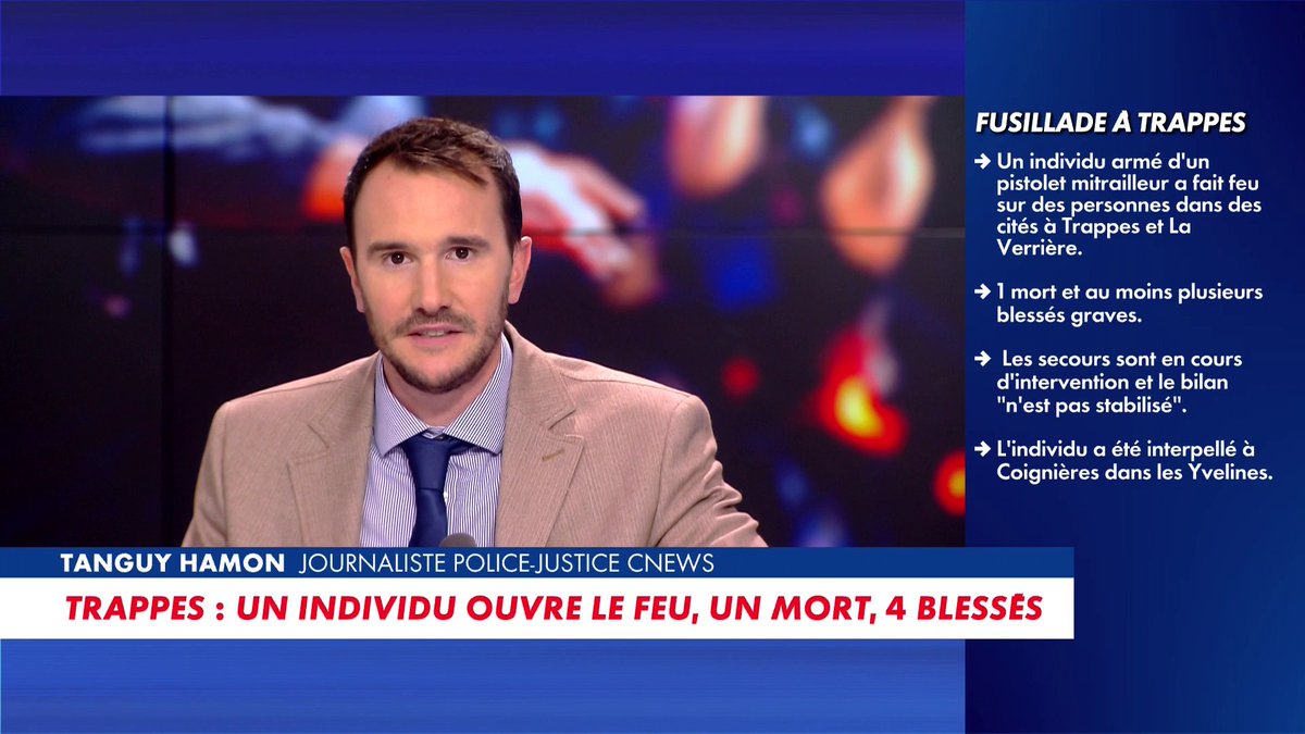 Un individu a tiré à l’arme à feu ce vendredi 23 octobre à Trappes, une commune des Yvelines. Un premier bilan communiqué par la police fait état d’un mort et de quatre blessés. Tanguy Hamon apporte des précisions, dans #100Frontières Toute l'info est à retrouver sur