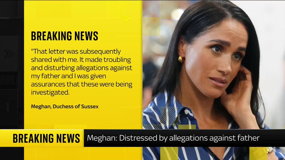 The Duchess of Sussex says she is "deeply distressed" by reports of allegations against her father. Meghan issued a statement after The Sun newspaper reported her father is being investigated over claims he kept child sexual abuse images at his home. He denies the accusations. Royal correspondent @laurabundock reports.