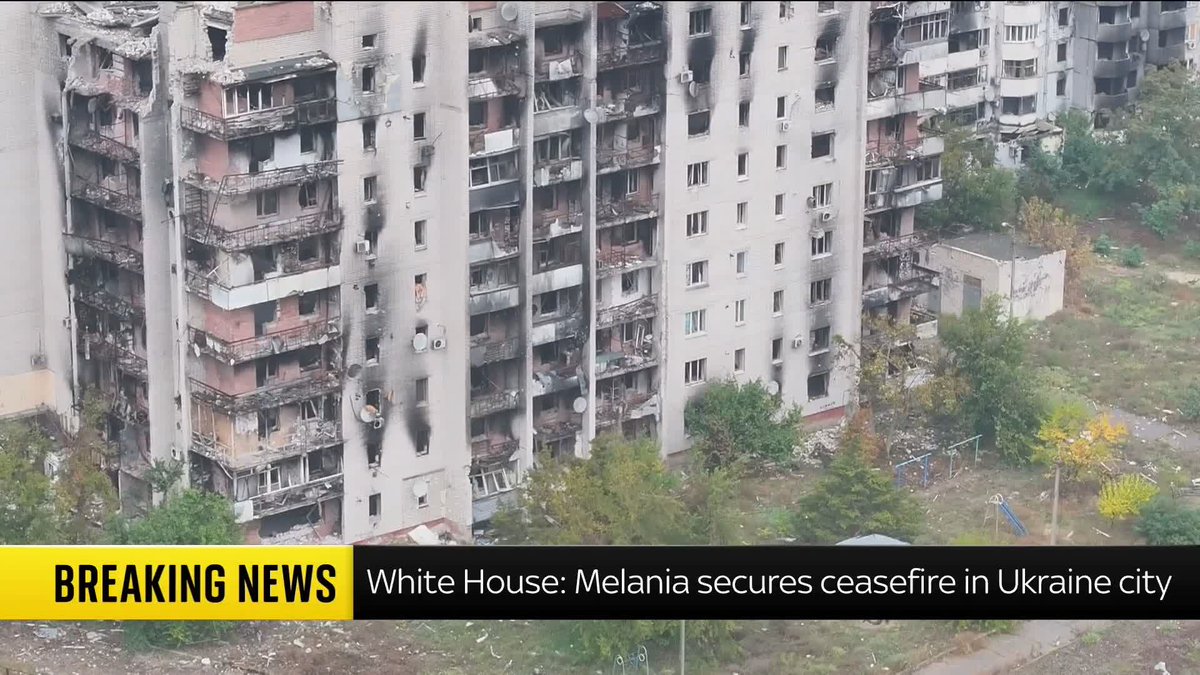 BREAKING: The White House says Melania Trump has brokered a ceasefire between Russia and Ukraine "localised to the city of Oleshky". 📺 Sky 501, Virgin 602, Freeview 233 and YouTube